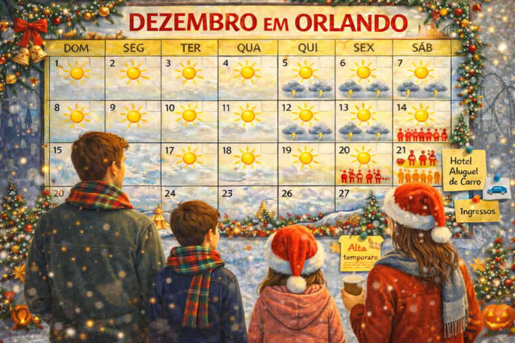 Calendário ilustrado de dezembro em Orlando