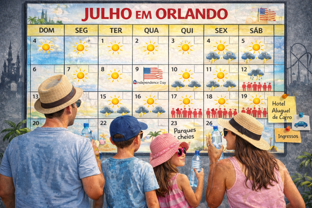Calendário ilustrado de julho em Orlando
