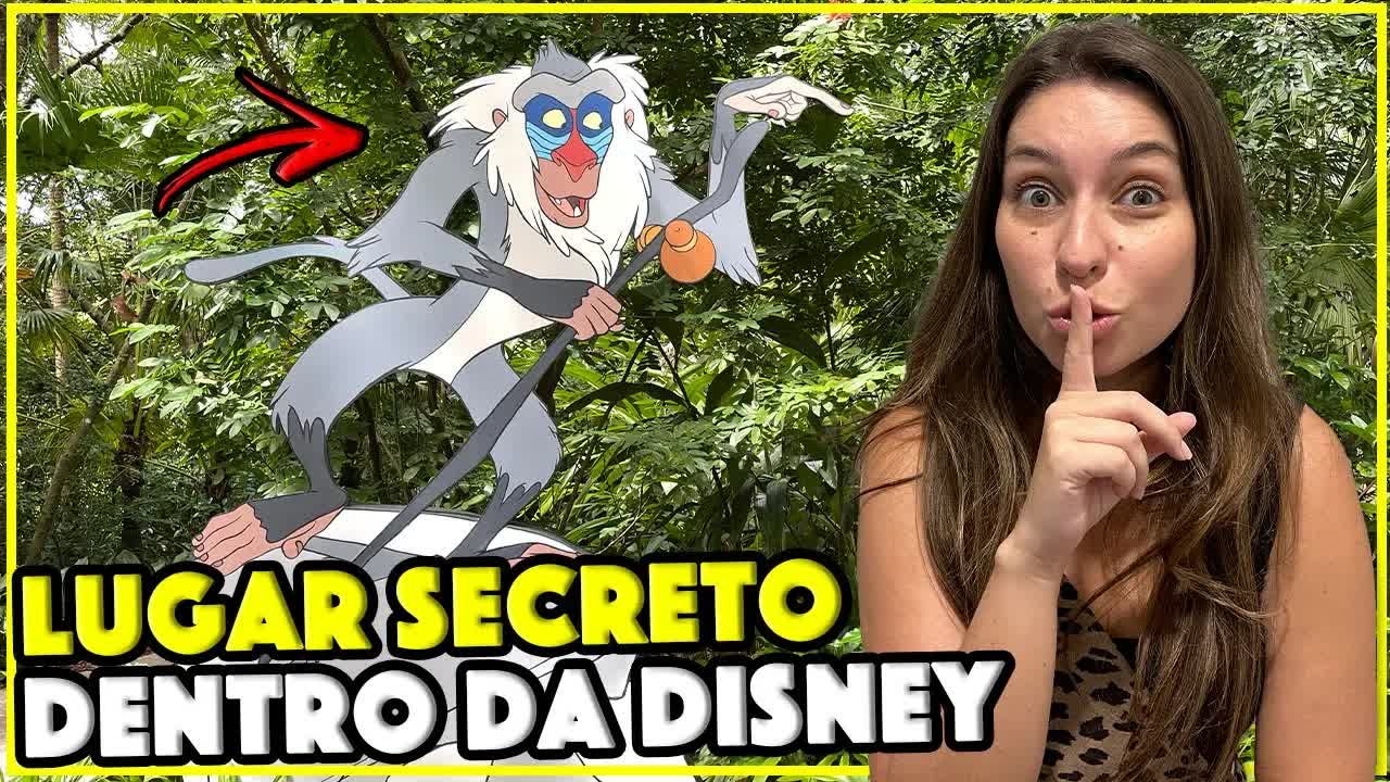 Gabi fazendo sinal de silêncio ao lado do Rafiki, sobre o lugar secreto dentro do Animal Kingdom