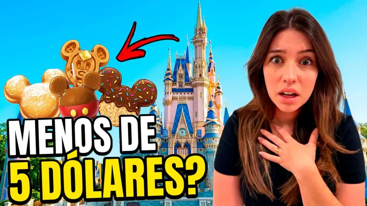 Gabi do Turistorlando surpresa com snacks do Mickey por menos de 5 dólares em frente ao castelo do Magic Kingdom