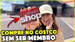 Gabi na entrada do Costco de Orlando mostrando como entrar sem ser membro