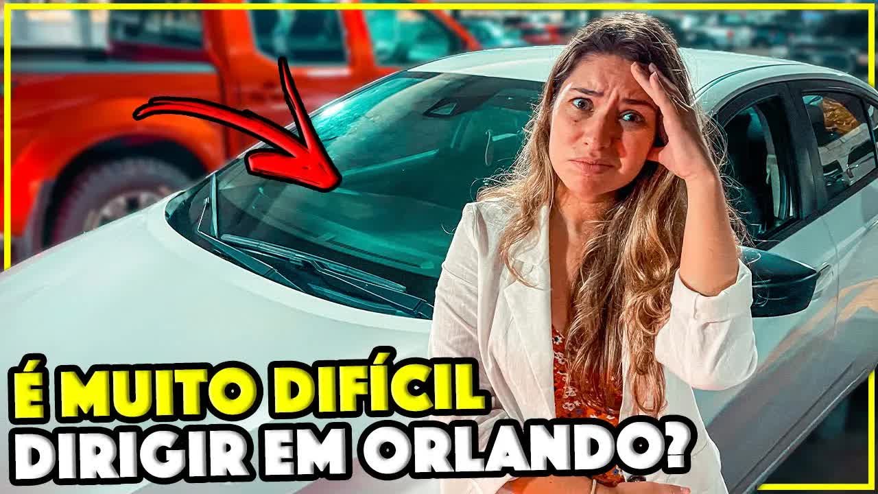 Gabi preocupada ao lado do carro, é muito difícil dirigir em Orlando