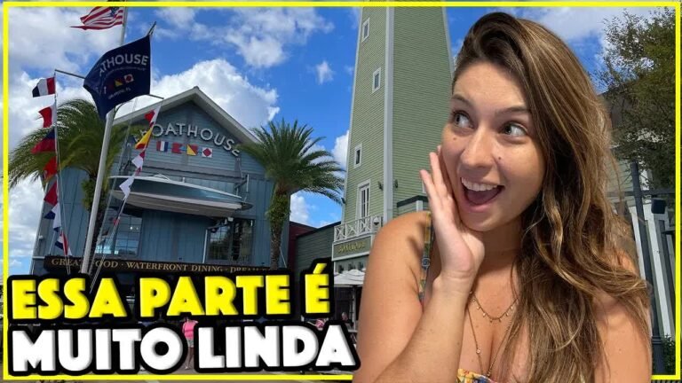 Gabi na frente do The Boathouse, na ilha dos restaurantes do Disney Springs
