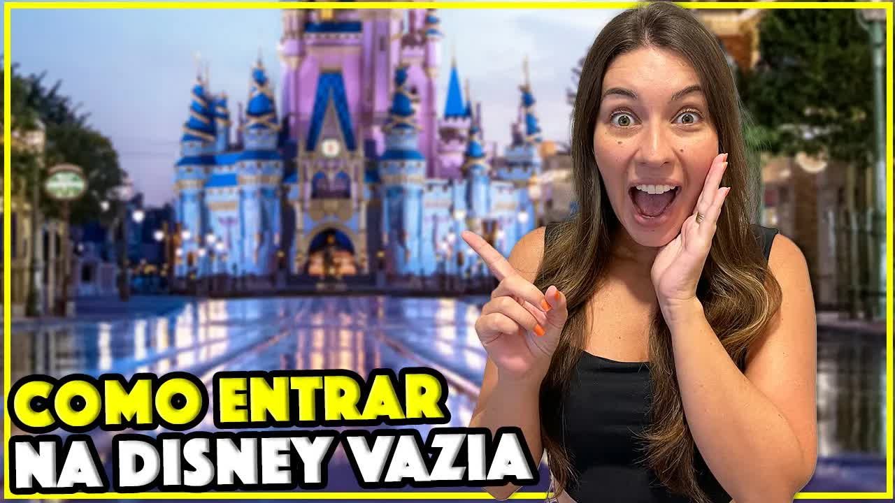 Gabi do Turistorlando surpresa em frente ao castelo do Magic Kingdom vazio, capa do vídeo sobre Early Entry Disney