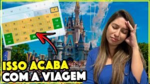 Gabi do Turistorlando com a mão na testa ao lado de um calendário e do castelo, sobre os erros dos brasileiros na Disney