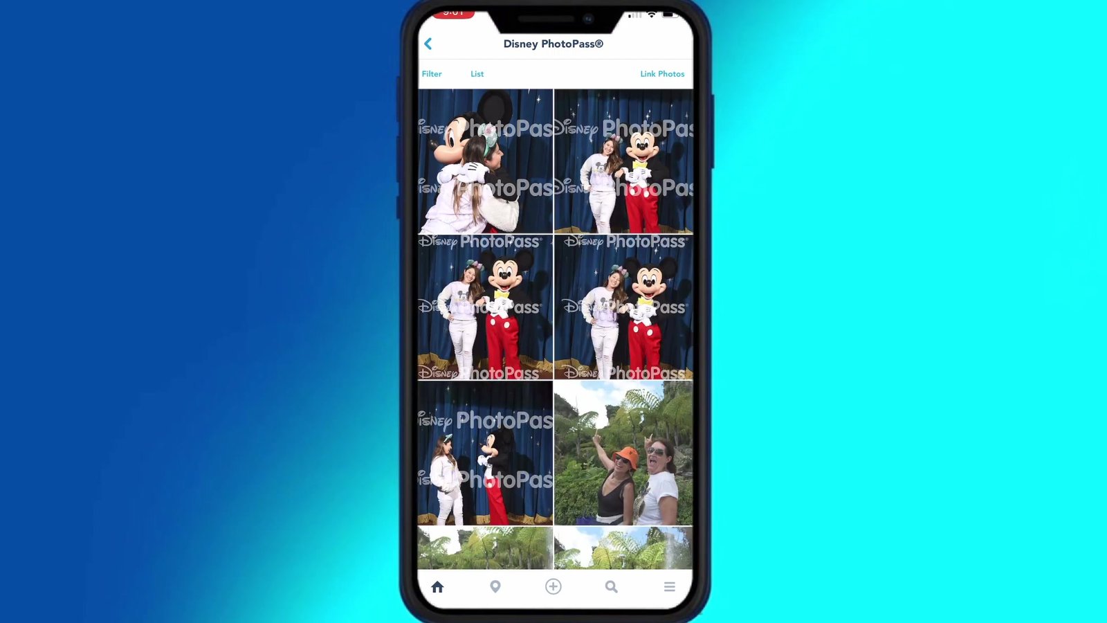 Galeria do Disney PhotoPass dentro do app My Disney Experience