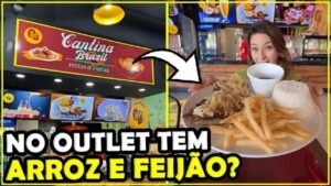 Cantina Brazil no outlet Lake Buena Vista Factory Stores em Orlando: prato de bife acebolado com arroz, feijão e batata frita