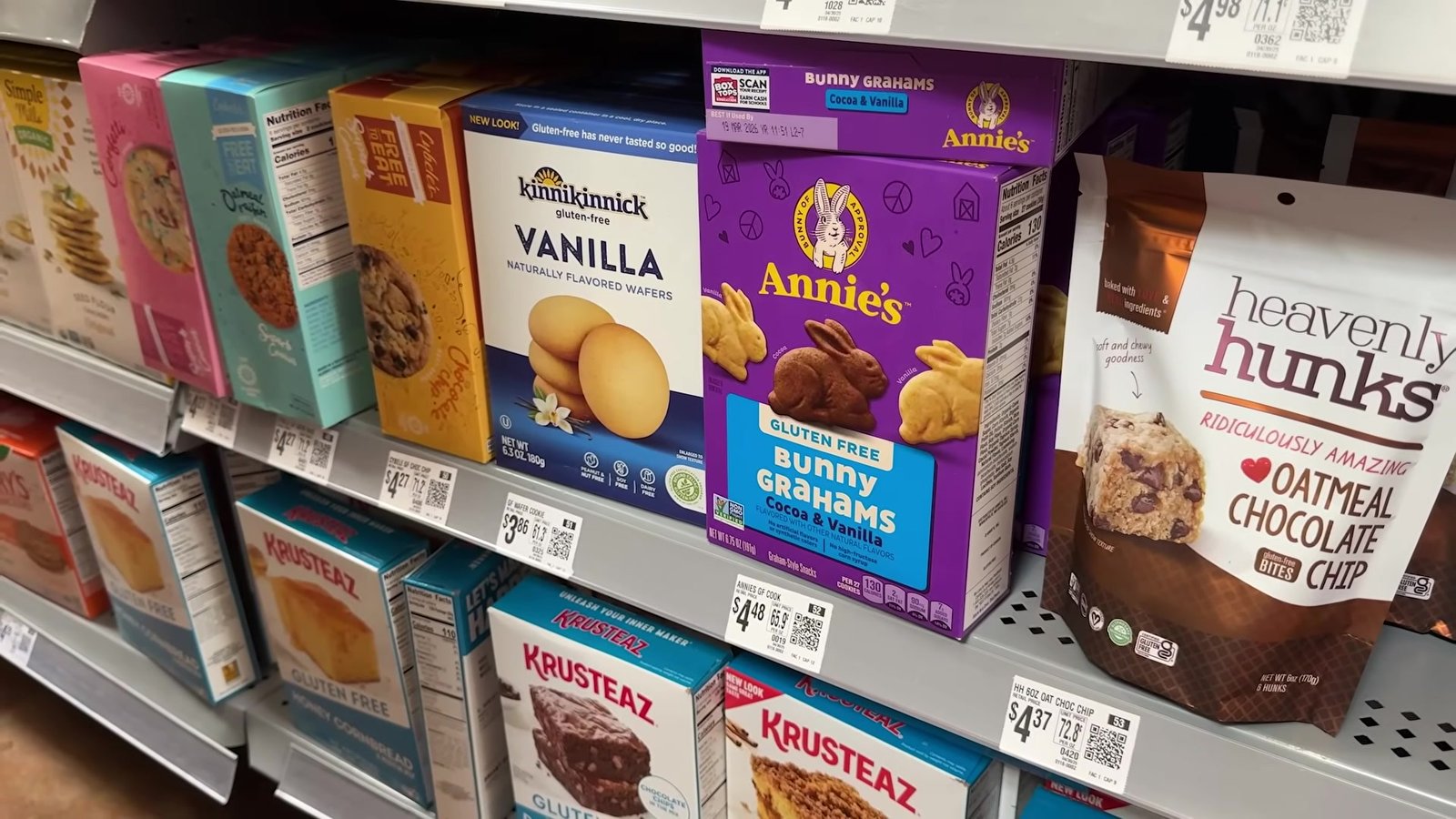 Bolachas sem glúten Kinnikinnick, Annie's Bunny Grahams e cookies Heavenly Hunks no Walmart de Orlando