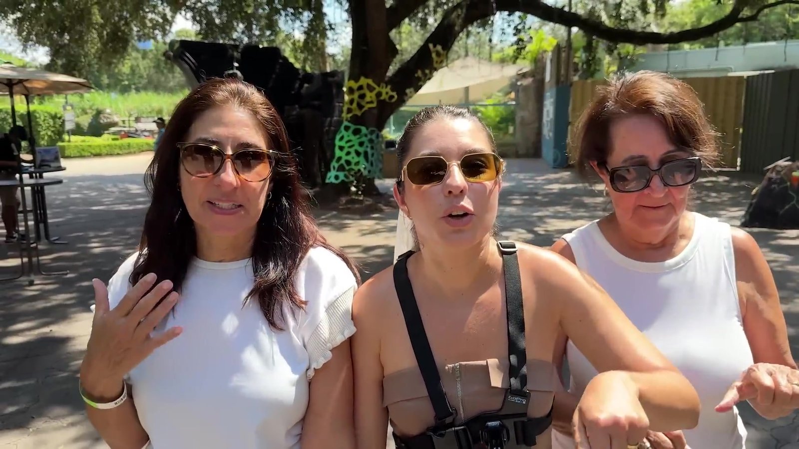 Gabi, a mãe e a avó juntas no Busch Gardens comentando a montanha-russa