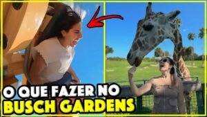 Gabi gritando na montanha-russa e alimentando uma girafa no Busch Gardens em Tampa