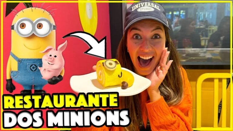 Gabi mostrando a sobremesa do Minion Café na Universal Orlando